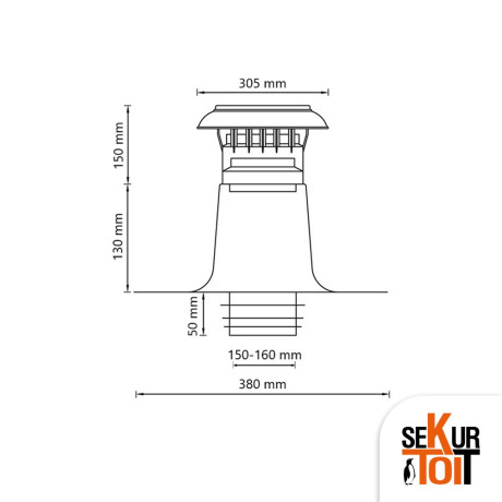 Terminal de ventilation isolé Ø160 – Alu/PP – Toiture plate Sekurtoit