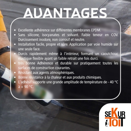 Mastic Colle EPDM SEKURTOIT - collage et joints des membranes epdm Elastika